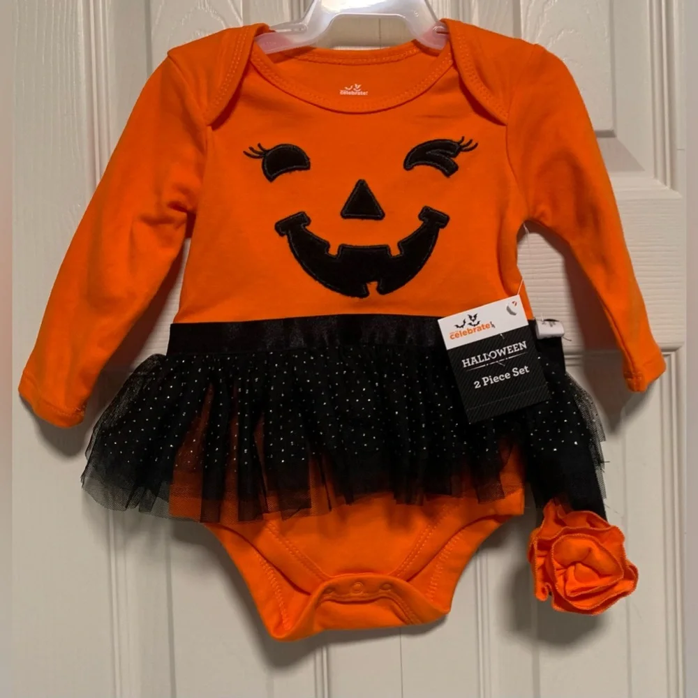 NWT Halloween Pumpkin Onesie and Headband